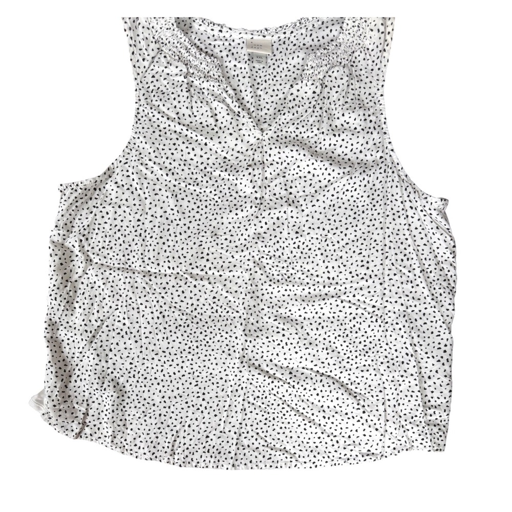 A New Day Womens XXL White Black‎ Polka Dot Smocked V-Neck Sleeveless Blouse Top